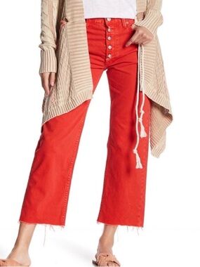 Free People Rolling on the River Cropped Wide Leg Jeans Orange Red Size 27
